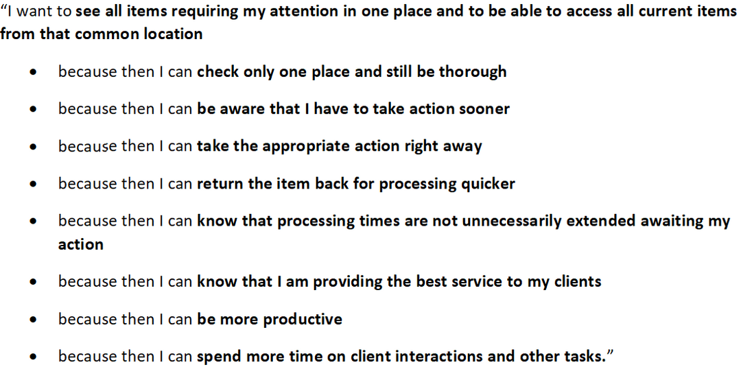 Standard user story format for a consolidated 